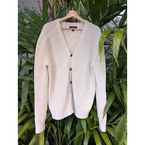 chunky cardigan sweater Banana Republic cotton linen L beige boho cottage cabin